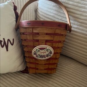 Longaberger Woven Basket with Leather Handle 1996